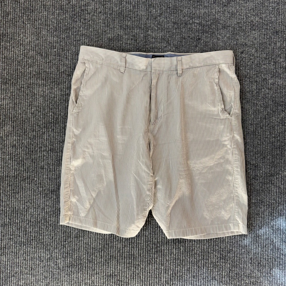 J.Crew Club Shorts‎ Mens 34 Striped Chino Beige Flat Front Preppy Summer Coastal